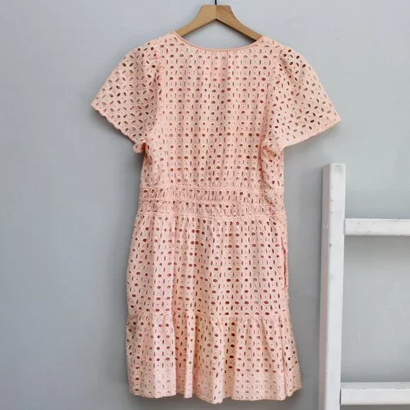 Anthropologie Pink The Somerset Eyelet Edition Tiered Mini Dress Size Medium - Picture 4 of 9